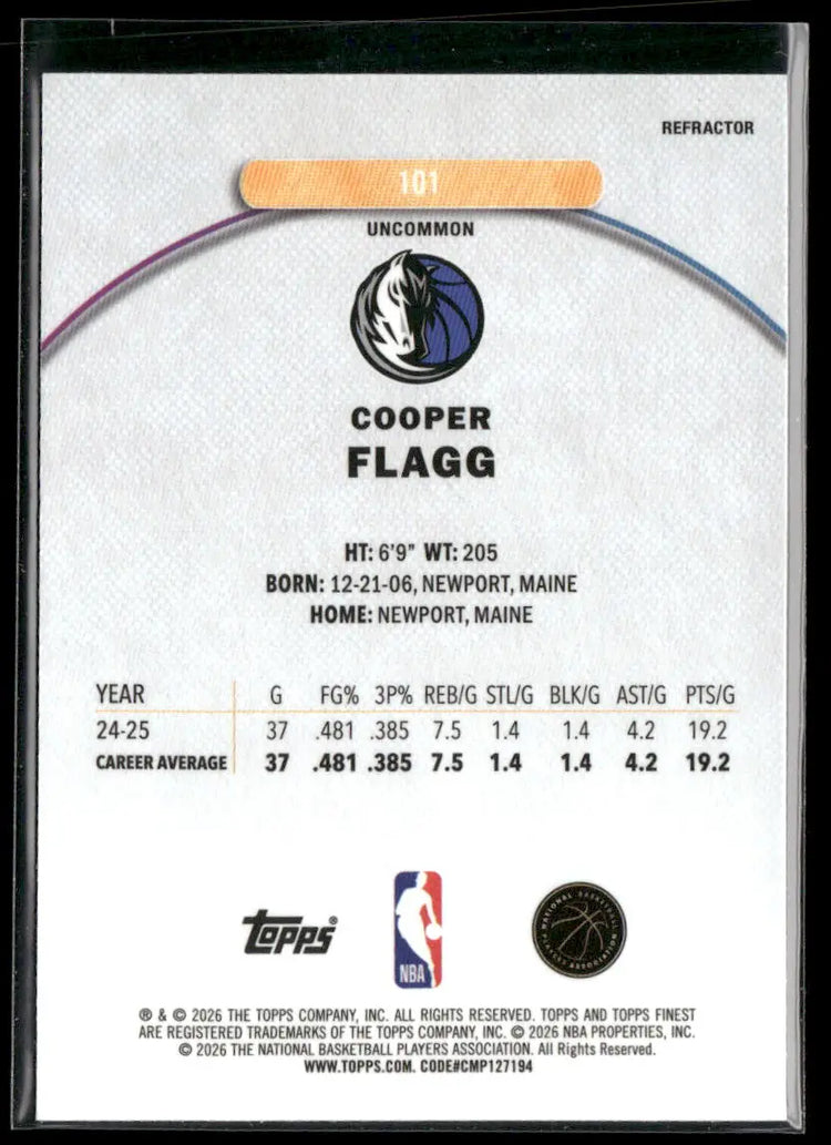 2026 Topps Finest Basketball Refractor Rookie Cooper Flagg 