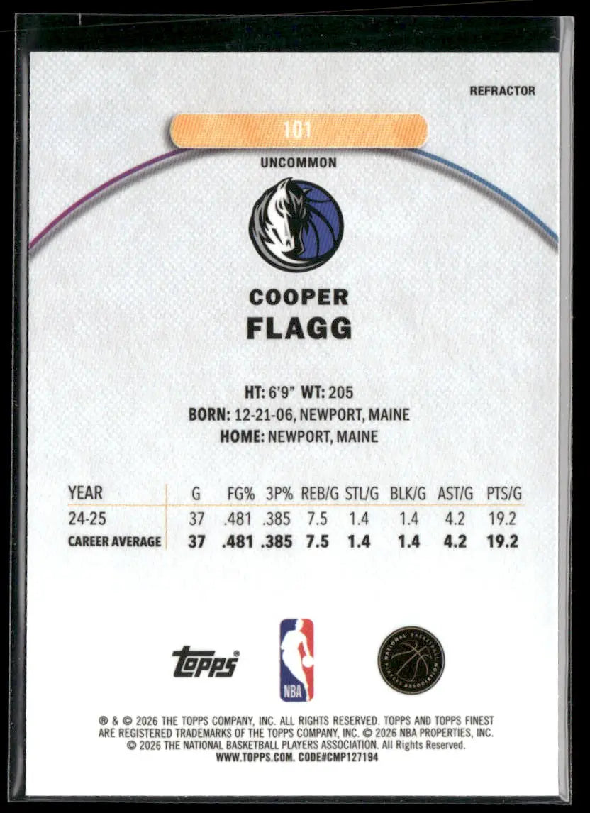 2026 Topps Finest Basketball Refractor Rookie Cooper Flagg 