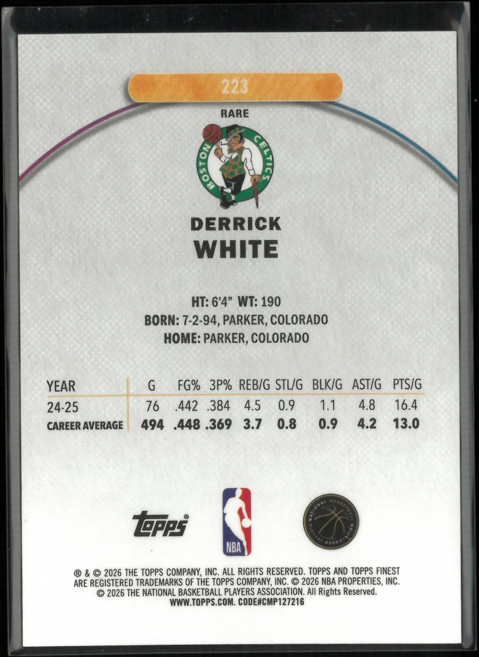 2026 Topps Finest Derrick White Red /5 