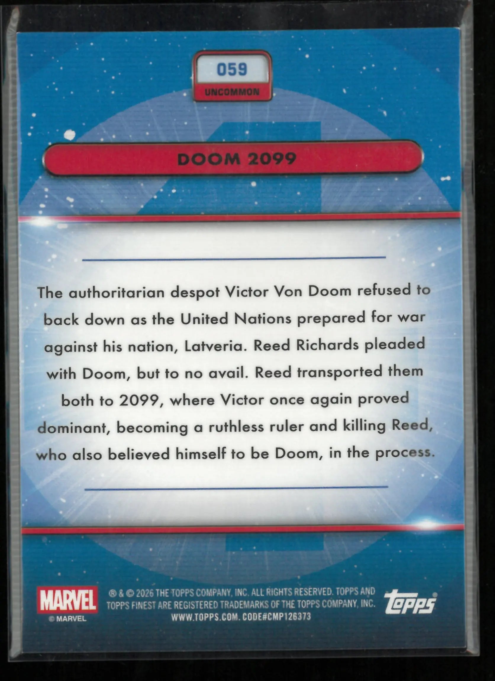 2026 Topps Finest Doom 2099 /50 Gold Refractor 