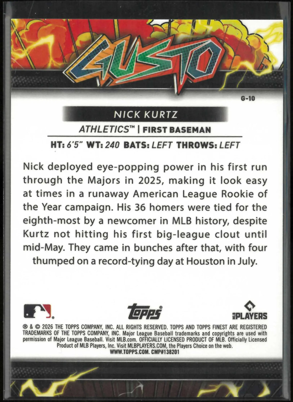 2026 Topps Finest Gusto Nick Kurtz 