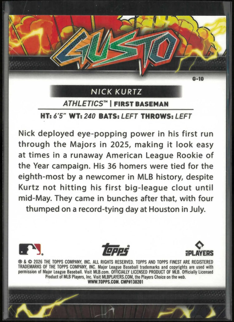 2026 Topps Finest Gusto Nick Kurtz 