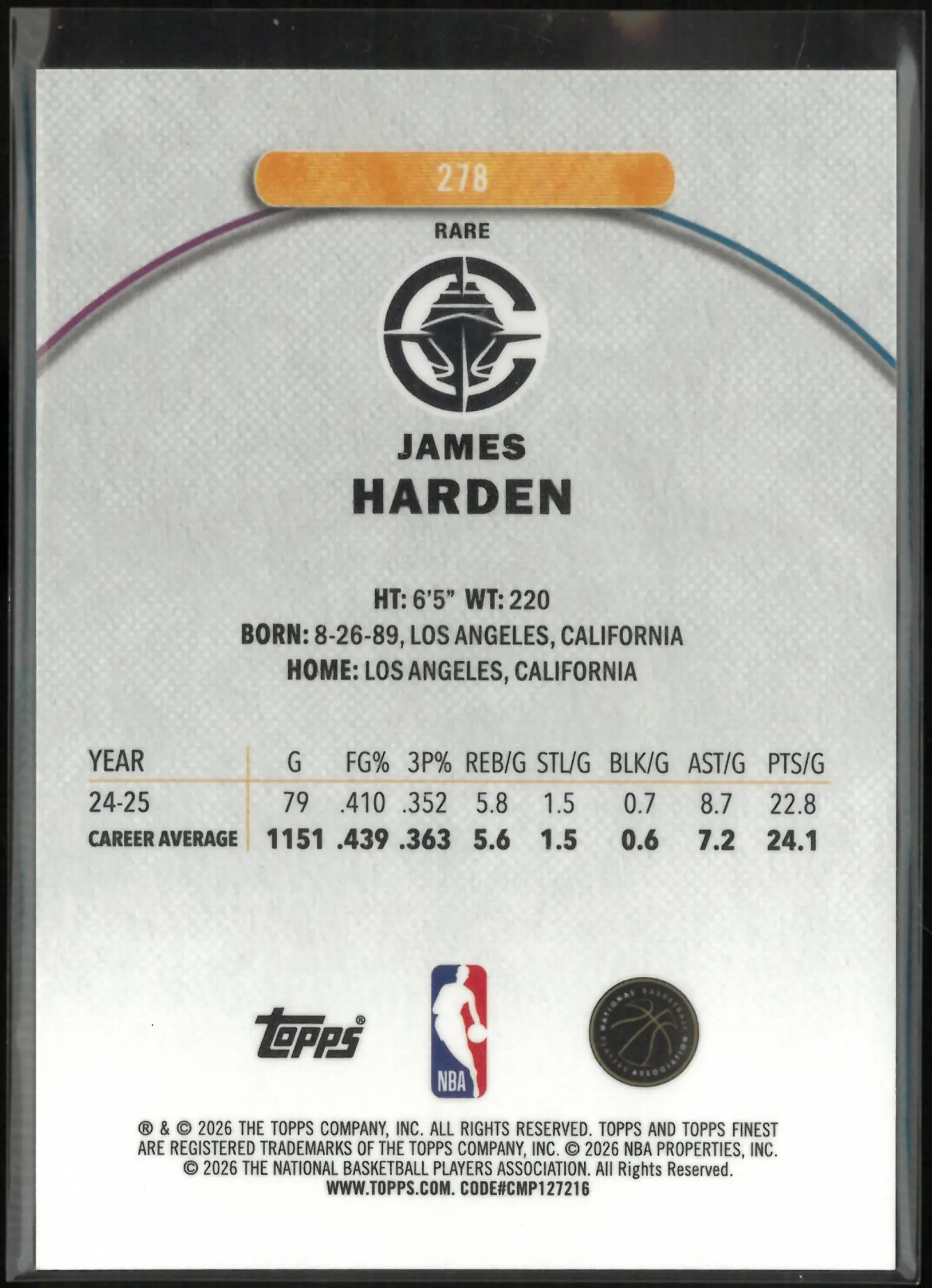 2026 Topps Finest James Harden Gold /10 