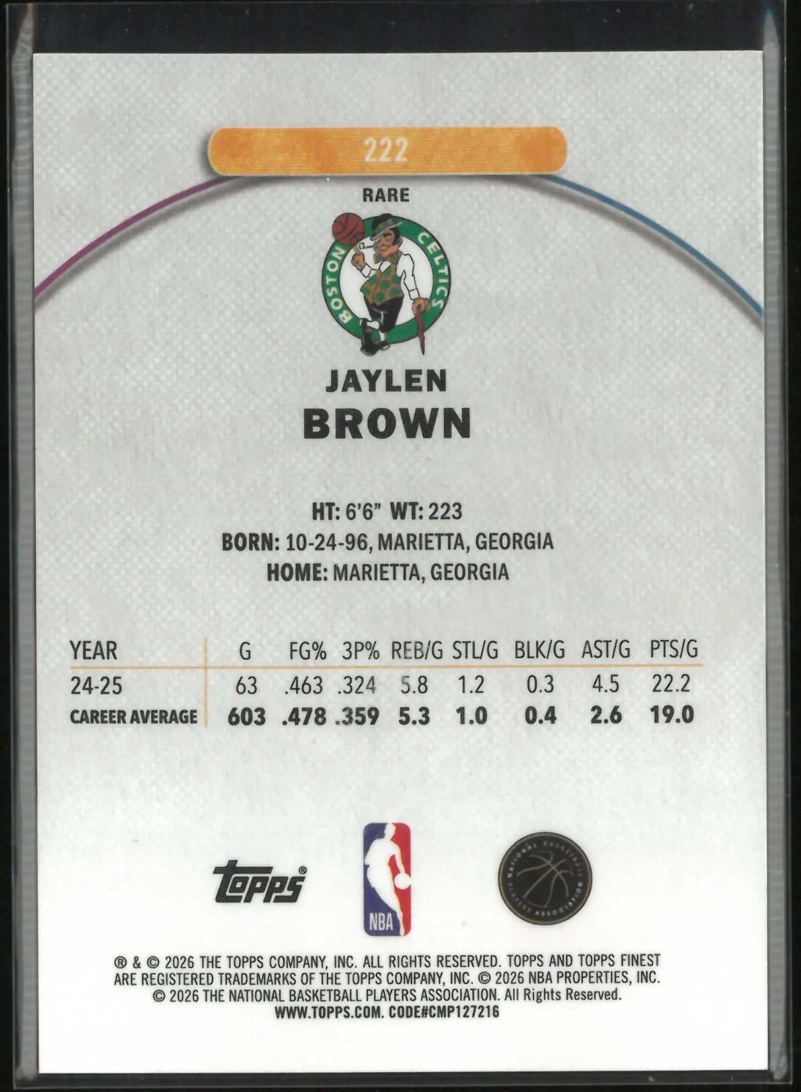 2026 Topps Finest Jaylen Brown Blue /25 