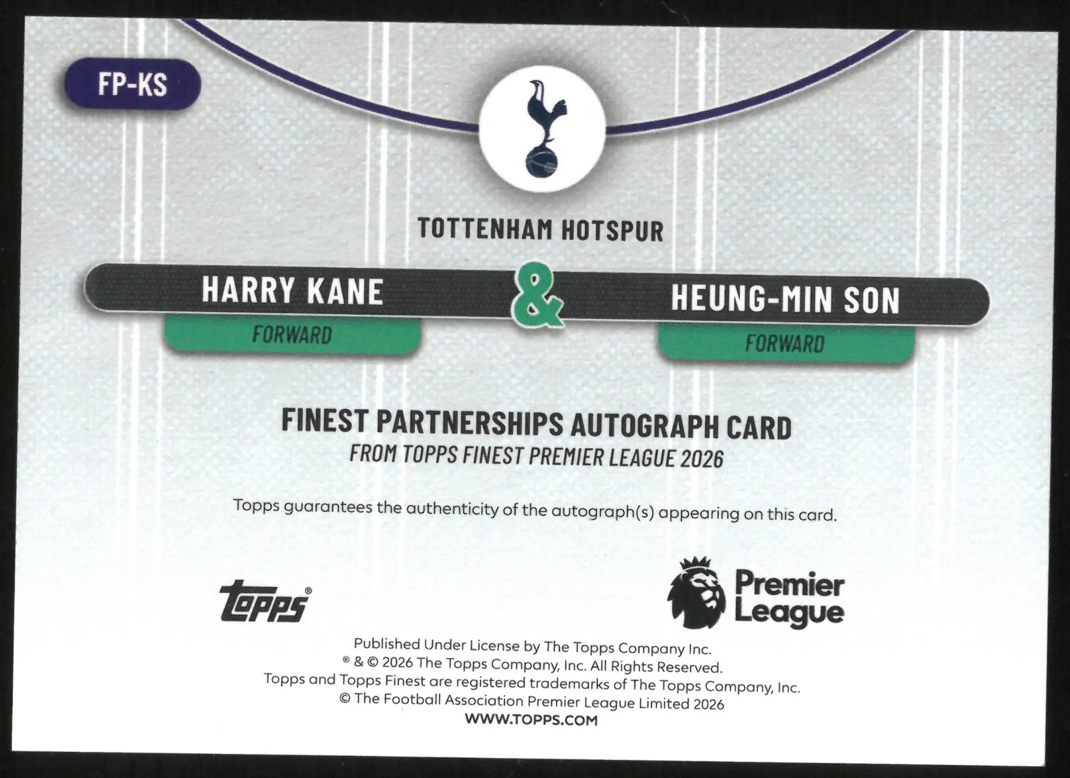 2026 Topps Finest PL Harry Kane & Heung-Min Son Autograph Auto Orange /25 