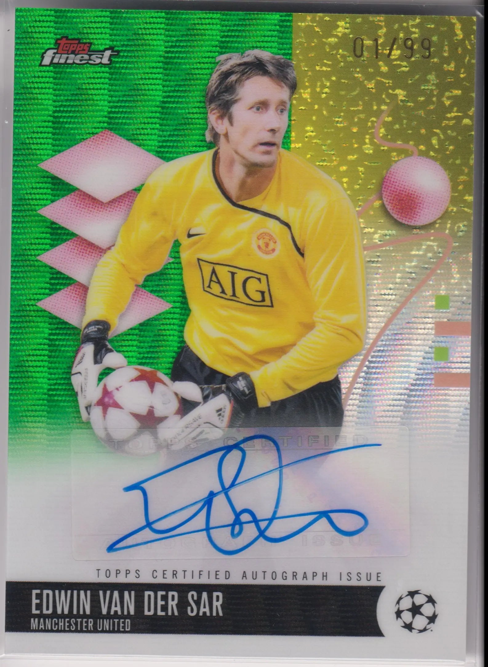 2026 Topps Finest UEFA CC Autograph Edwin Van Der Sar Auto Green Wave /99 