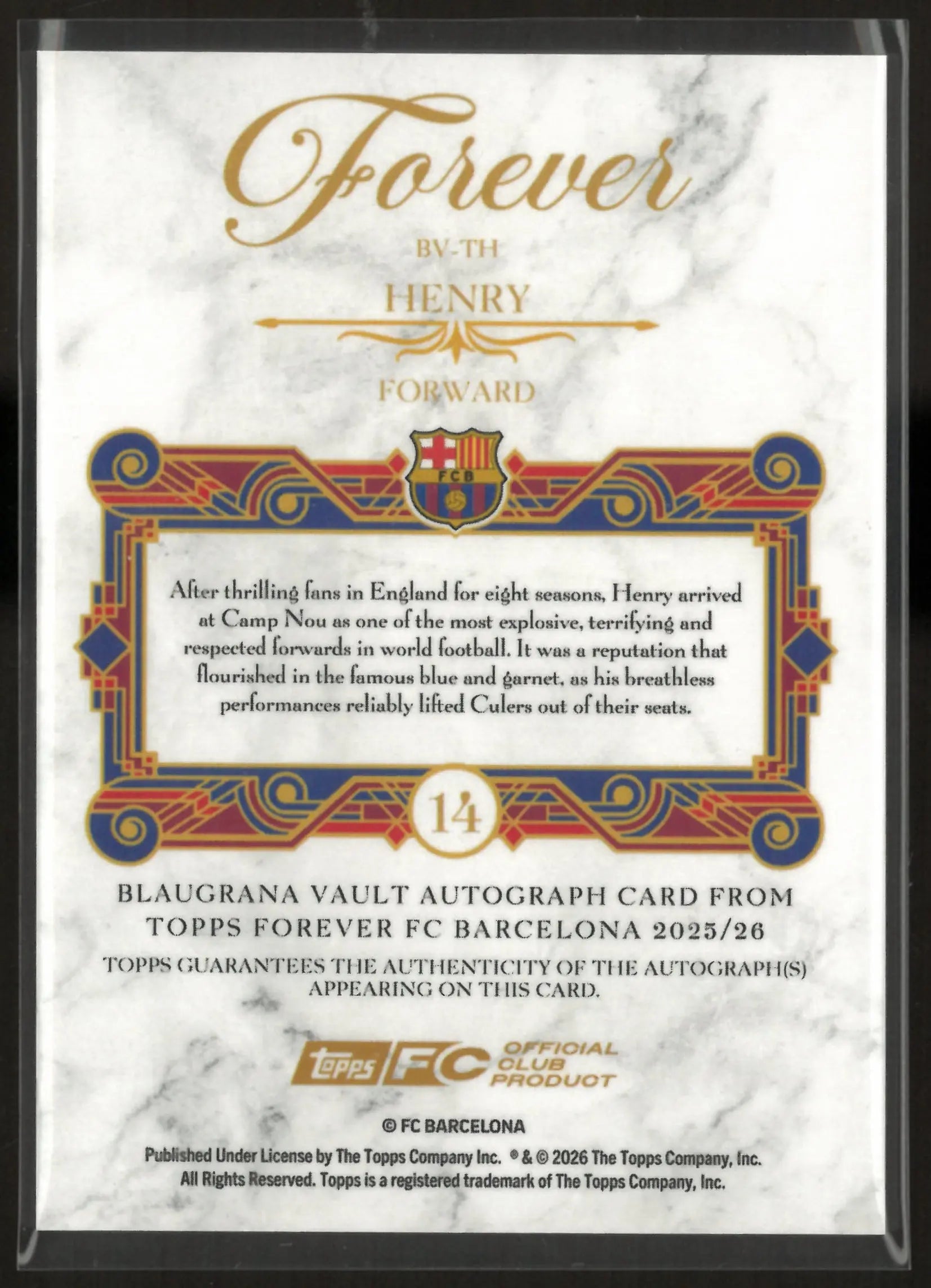 2026 Topps Forever Autograph Thierry Henry Auto Gold /50 