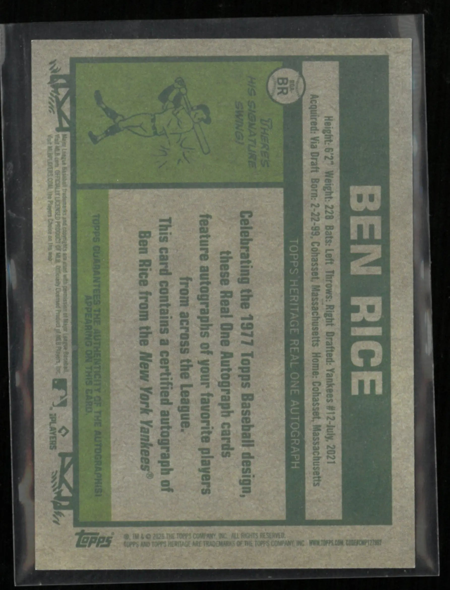 2026 Topps Heritage Ben Rice Autograph /77 