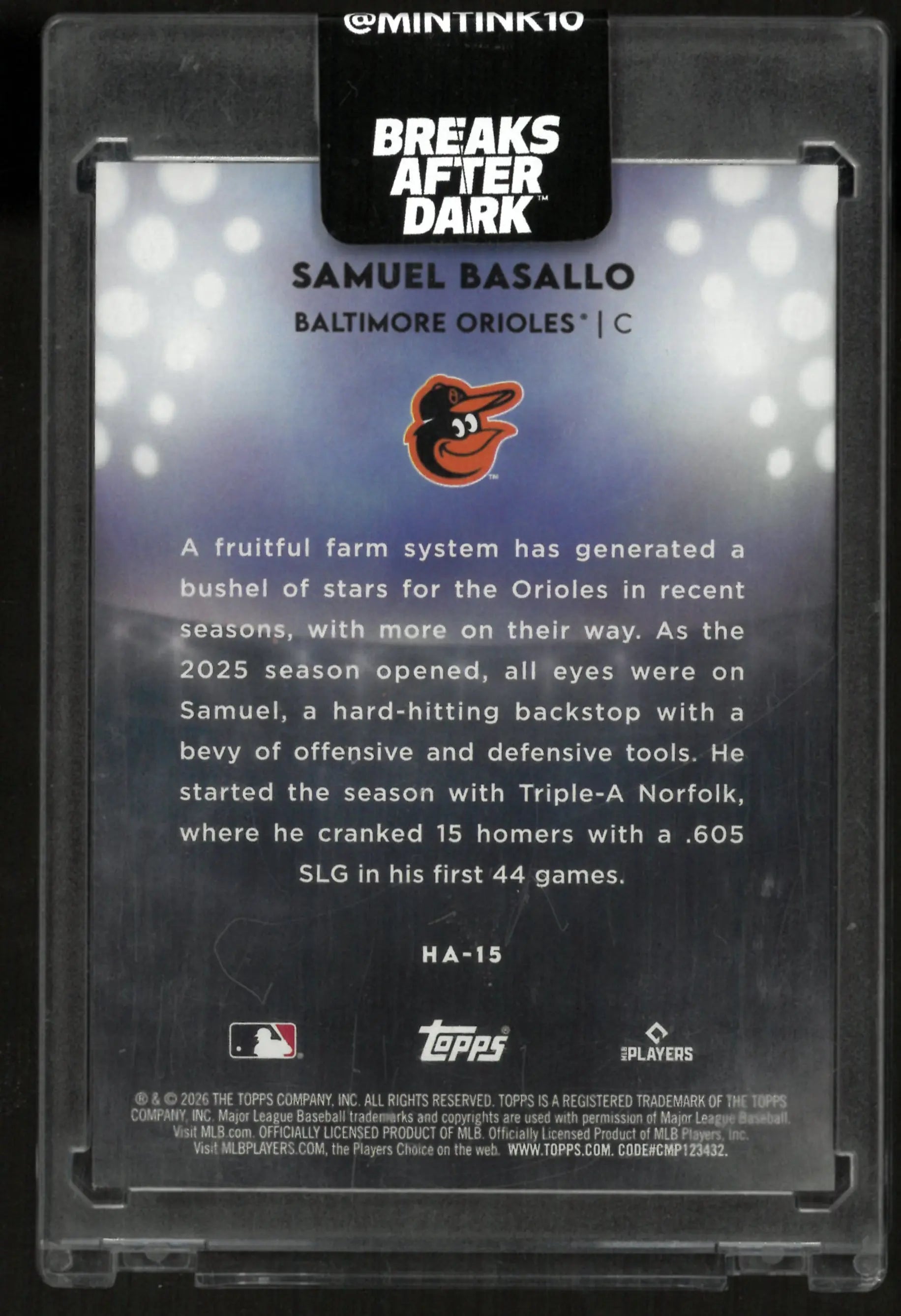 2026 Topps Home Field Advantage Samuel Basallo Rookie RC 