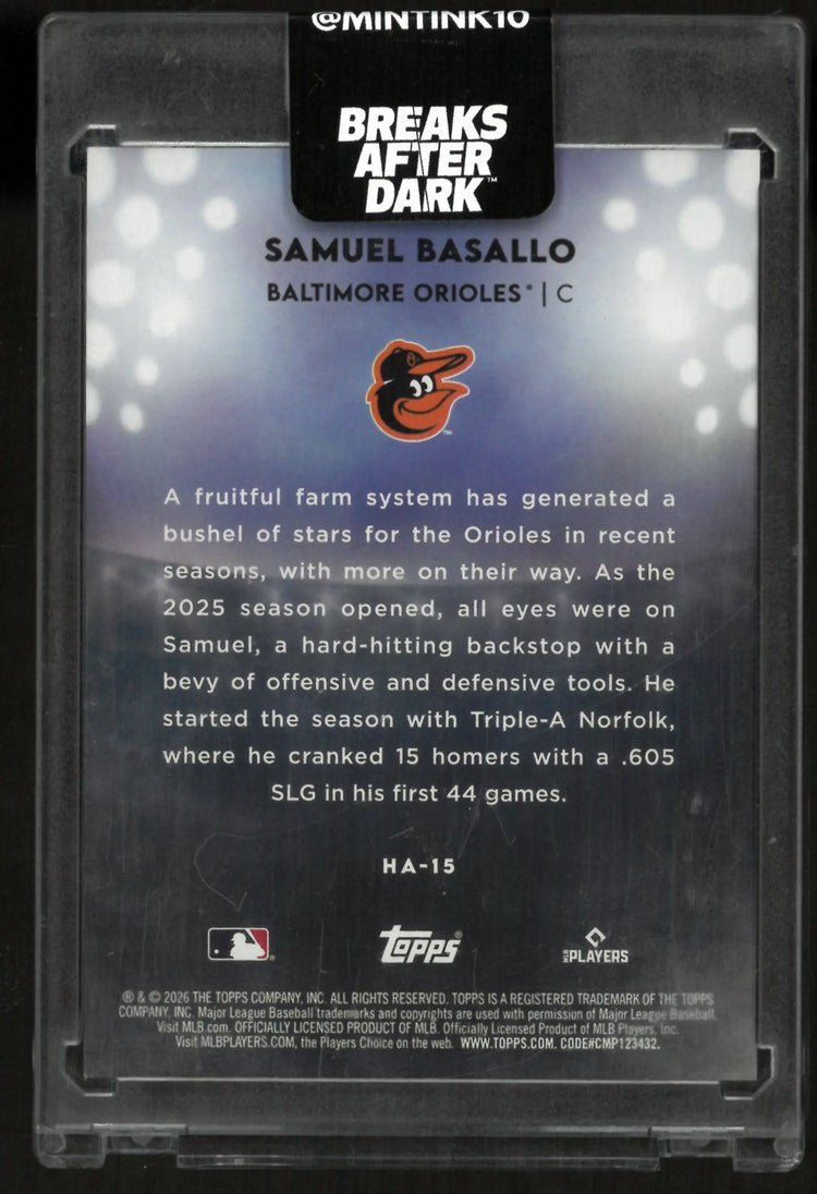 2026 Topps Home Field Advantage Samuel Basallo Rookie RC 