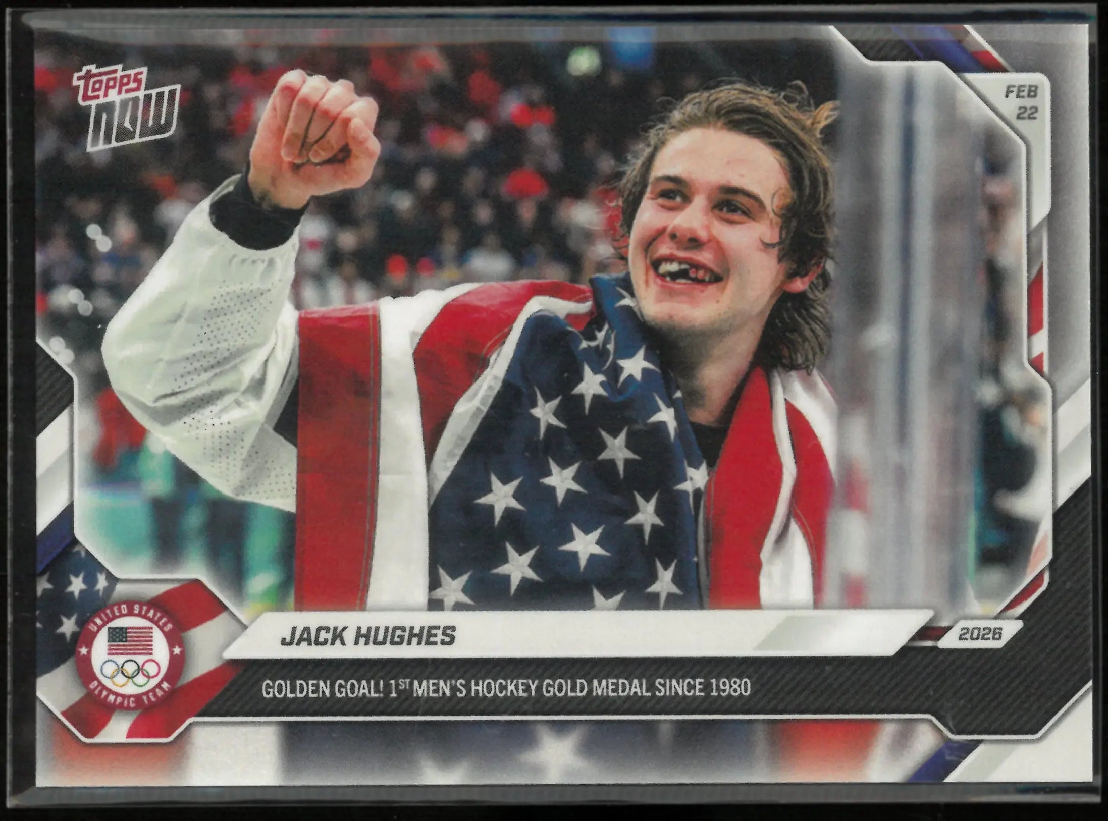 2026 Topps Now Team USA Olympics Jack Hughes Golden Goal! Men's Hockey Gold 