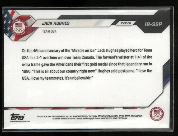 2026 Topps Now Team USA Olympics Jack Hughes Golden Goal! Men's Hockey Gold 
