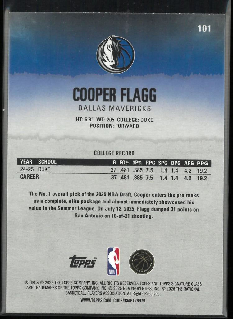 2026 Topps Signature Class Rookie Cooper Flagg Coral /299 RC 