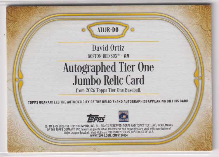 2026 Topps Tier One Jumbo Patch Autograph David Ortiz /198 