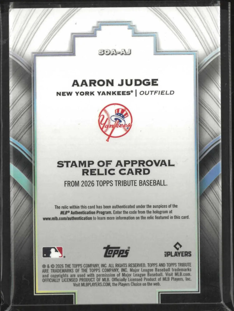 2026 Topps Tribute Stamp Of Approval Patch Aaron Judge Blue /150 