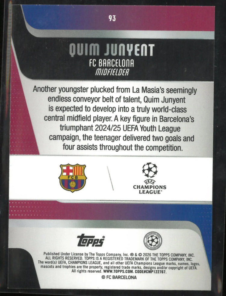 2026 Topps UEFA Champions League Quim Junyent RC 3/5 