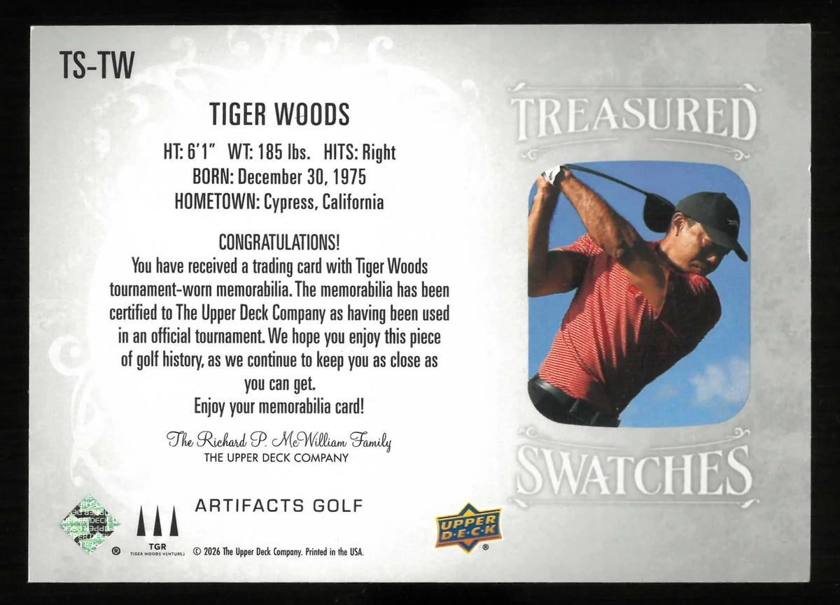 2026 Upper Deck Artifacts Golf Treasured Swatches Patch Tiger Woods 