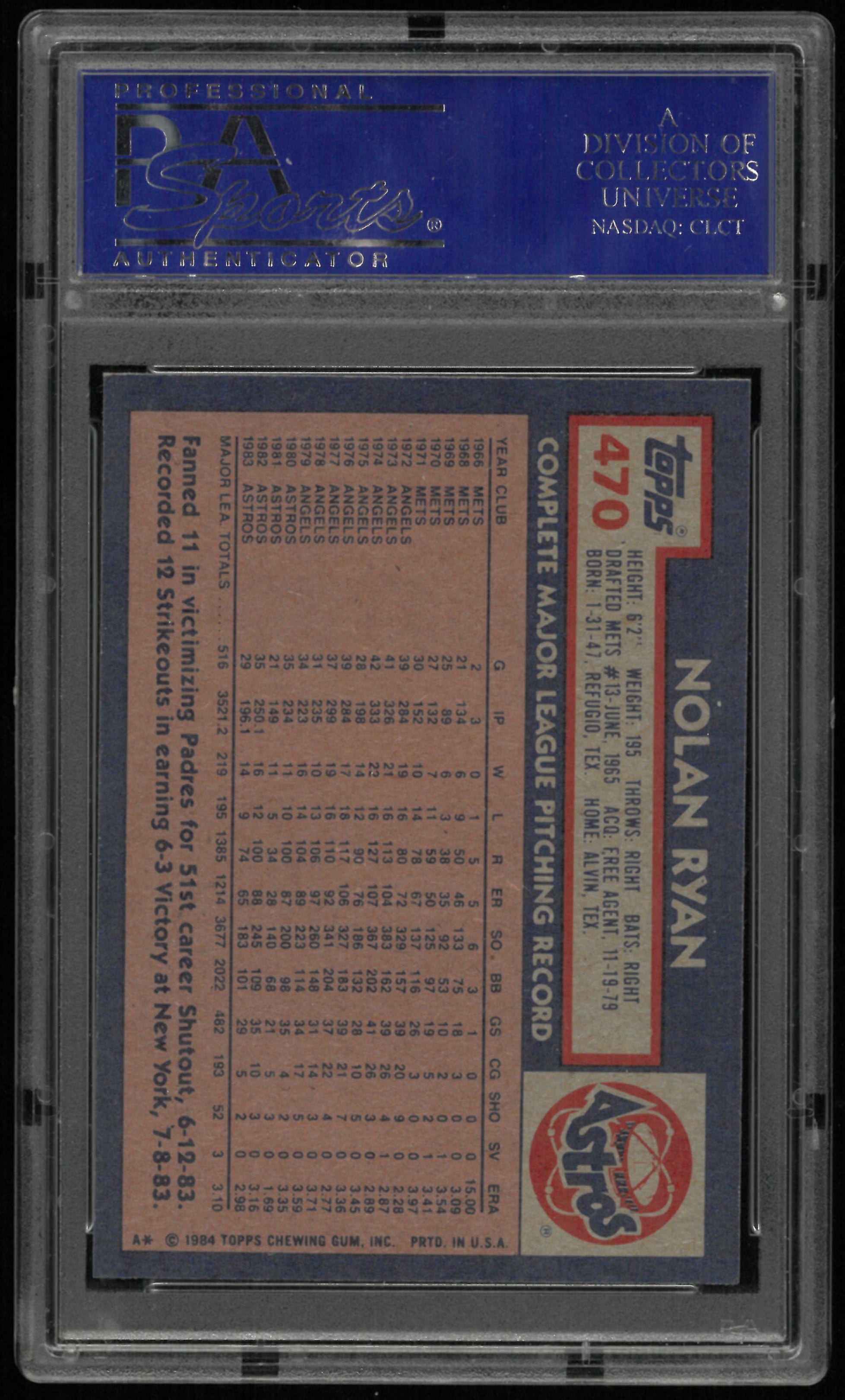 1984 Topps Nolan Ryan PSA 9