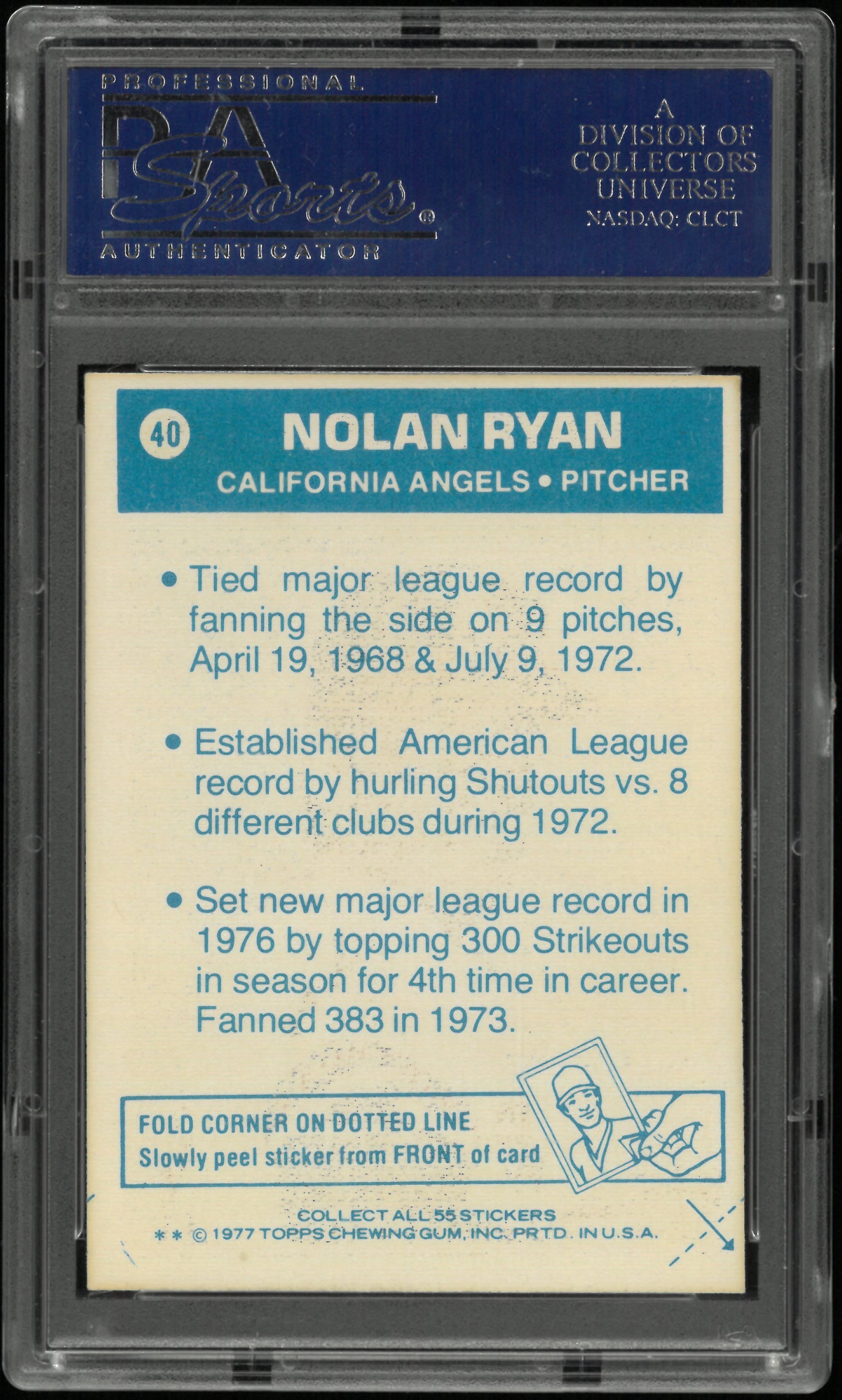 1977 Topps Cloth Stickers Nolan Ryan PSA 8