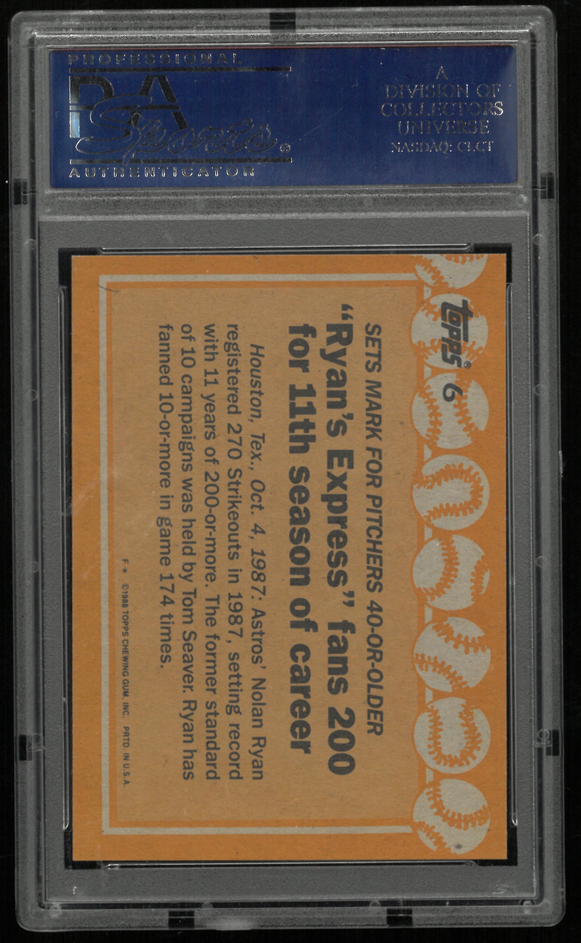 1988 Topps Nolan Ryan PSA 10