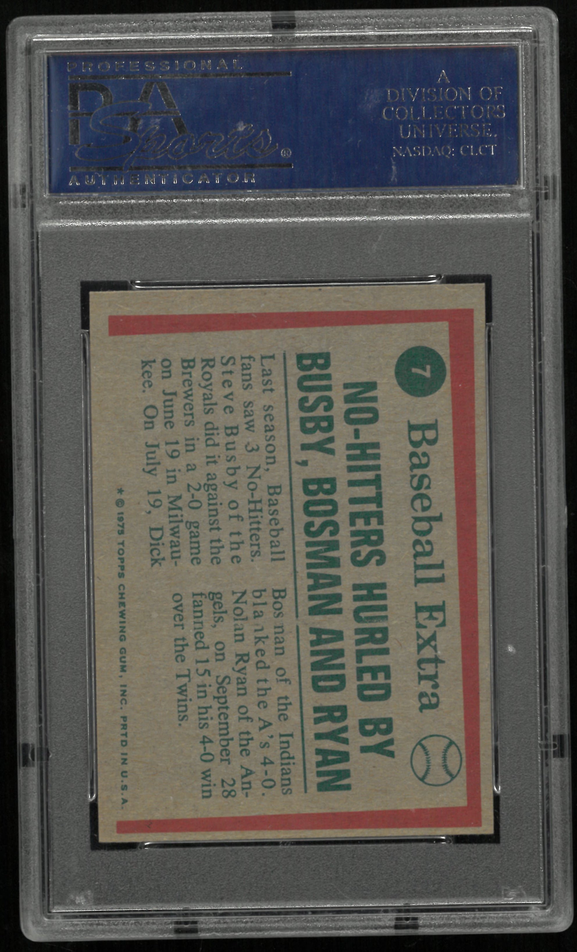 1975 Topps Mini '74 Highlights S. Busby D. Bosman N. Ryan PSA 8