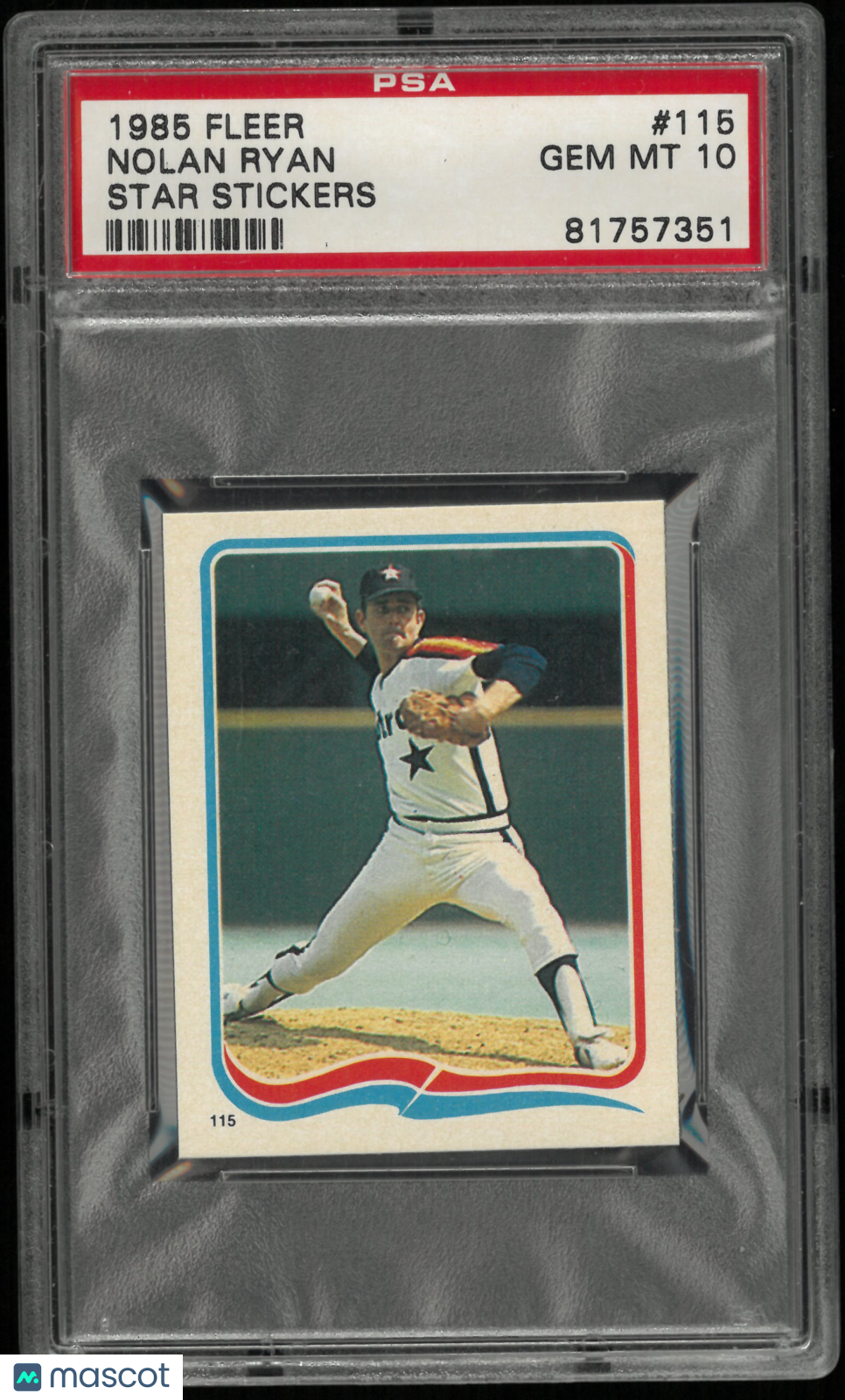 1985 Fleer Star Stickers Nolan Ryan PSA 10