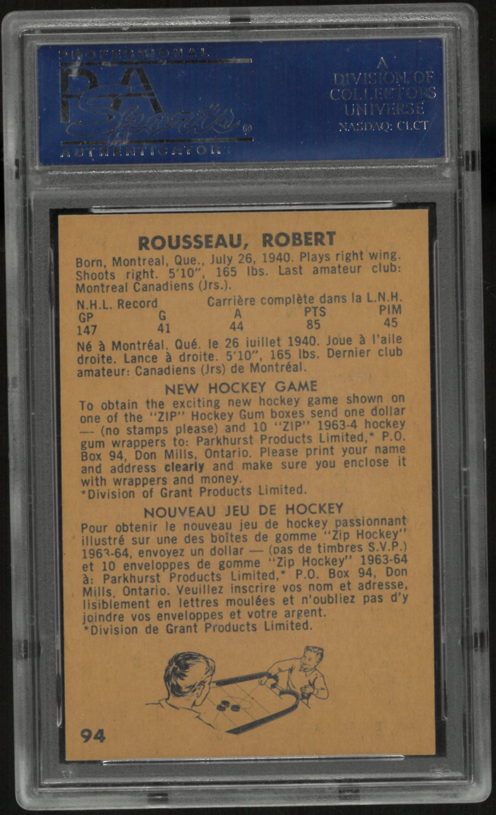 1963 Parkhurst Bobby Rousseau PSA 8