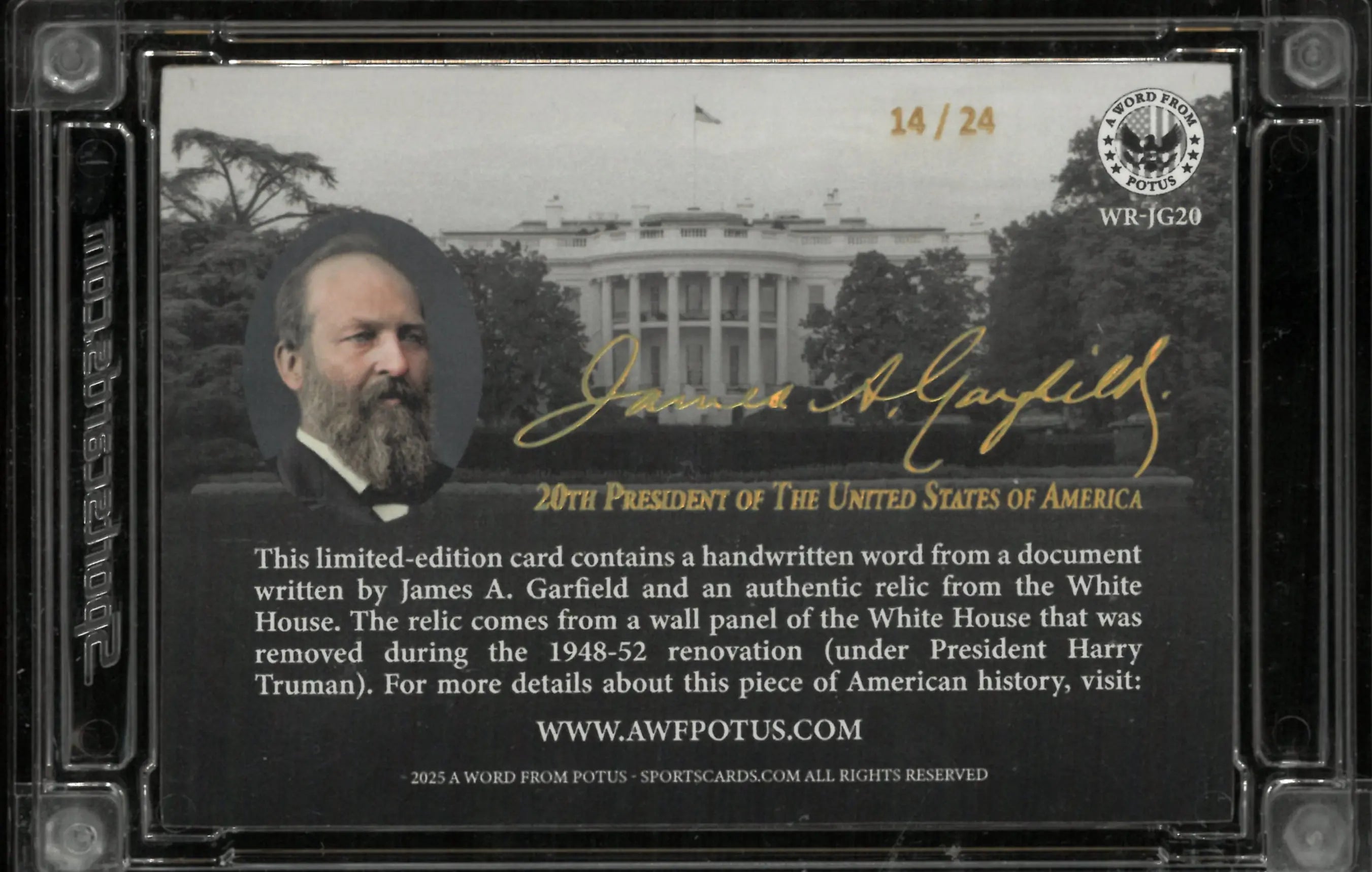 A Word From POTUS: Authentic Handwritten Word and Relic James A. Garfield 