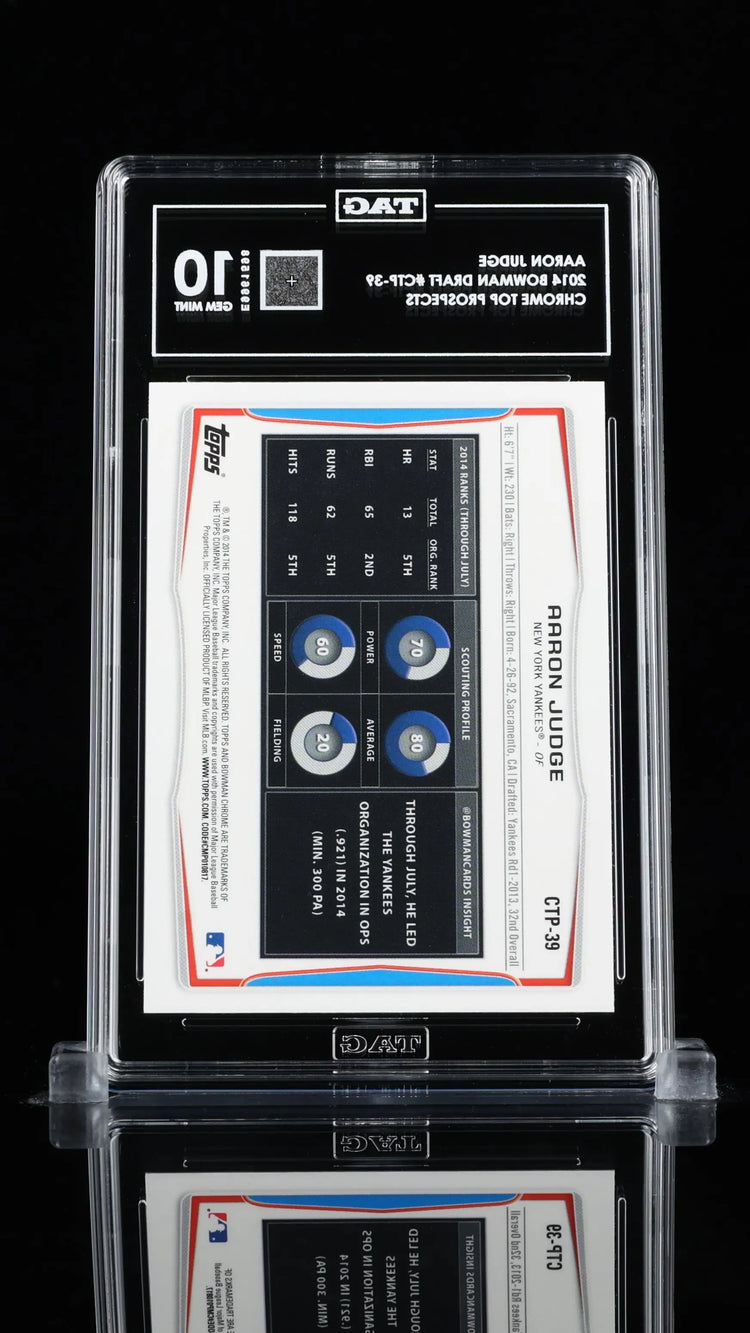 Aaron Judge RC TAG 10 Gem Mint Rookie 2014 Bowman Draft Chrome Top Prospects 