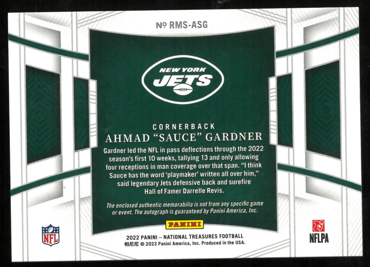 Ahmad Sauce Gardner Auto Patch /10 National Treasures RC Rookie 
