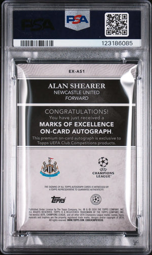 Alan Shearer /25 Auto PSA 8 2023-24 Topps Stadium Club UCL Marks of Excellence 
