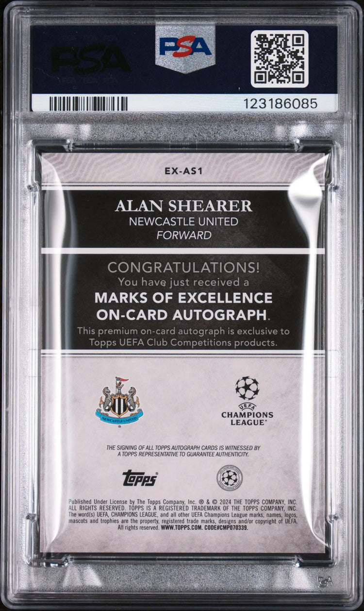 Alan Shearer /25 Auto PSA 8 2023-24 Topps Stadium Club UCL Marks of Excellence 