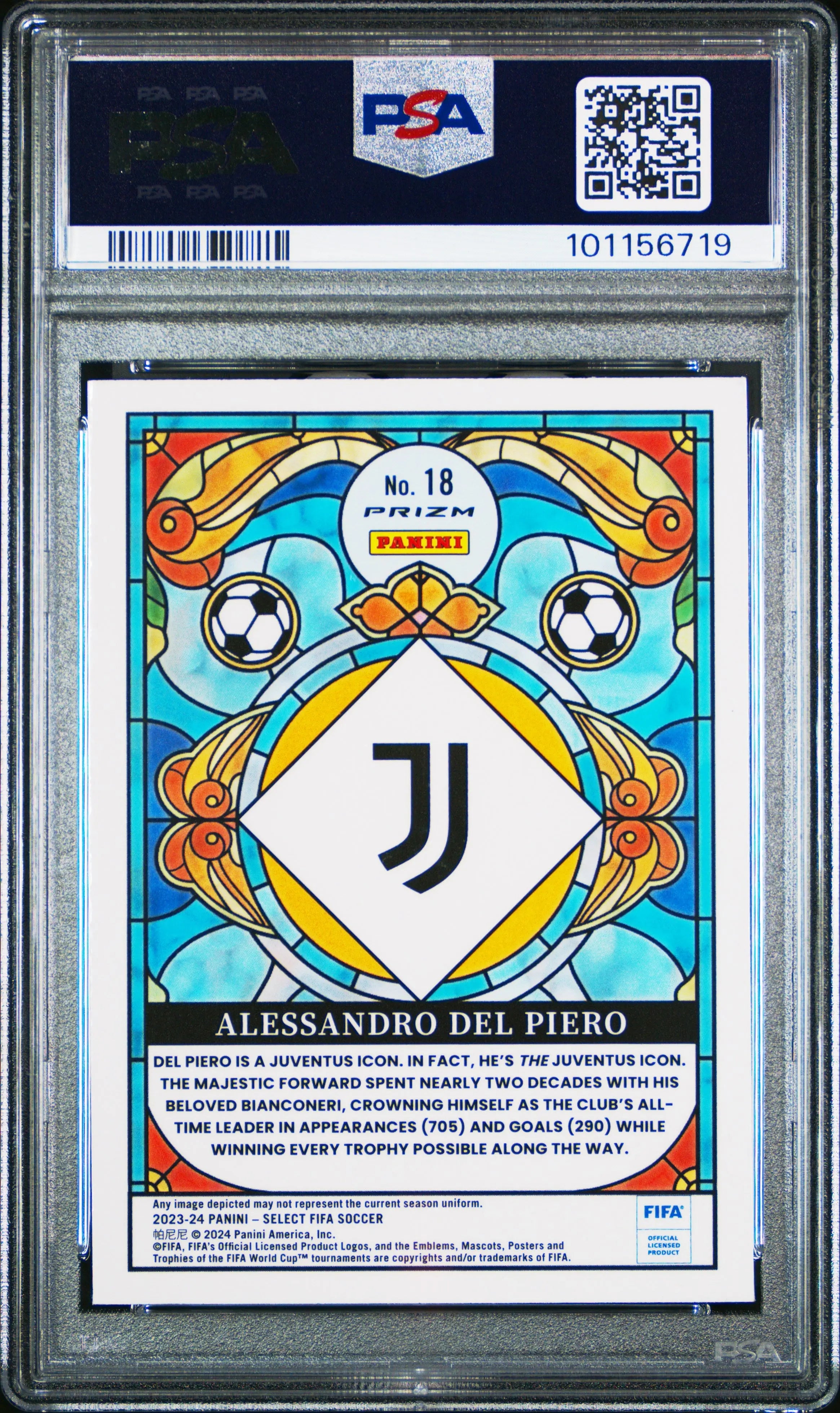 Alessandro Del Piero PSA 10 2023-24 23-24 Panini Select FIFA Stained Glass POP 2 