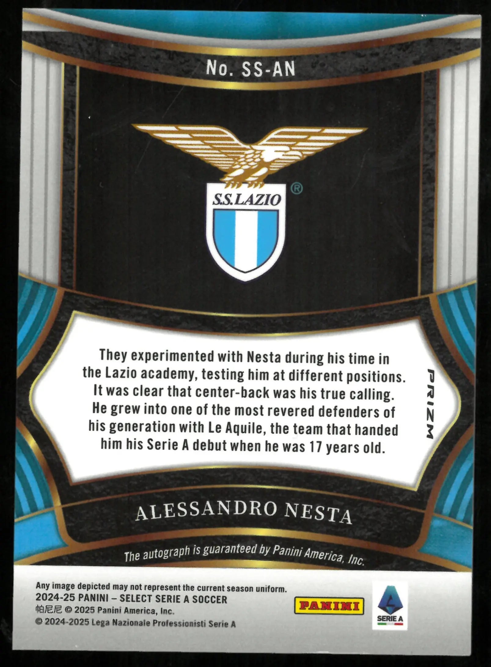 Alessandro Nesta Auto 2024-25 Select Serie A Silver Prizm SS Lazio 