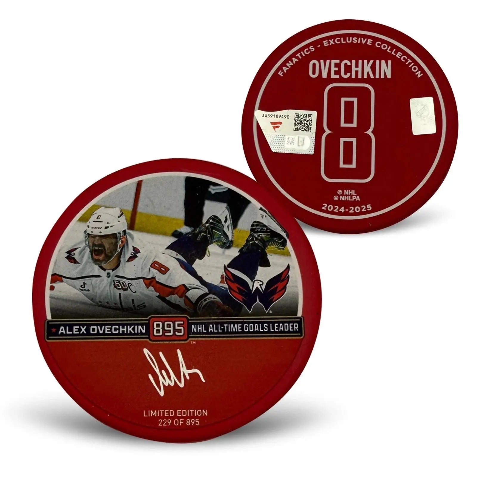 Alexander Ovechkin Autographed Washington Capitals Hockey Puck 895 Goal Fanatics 