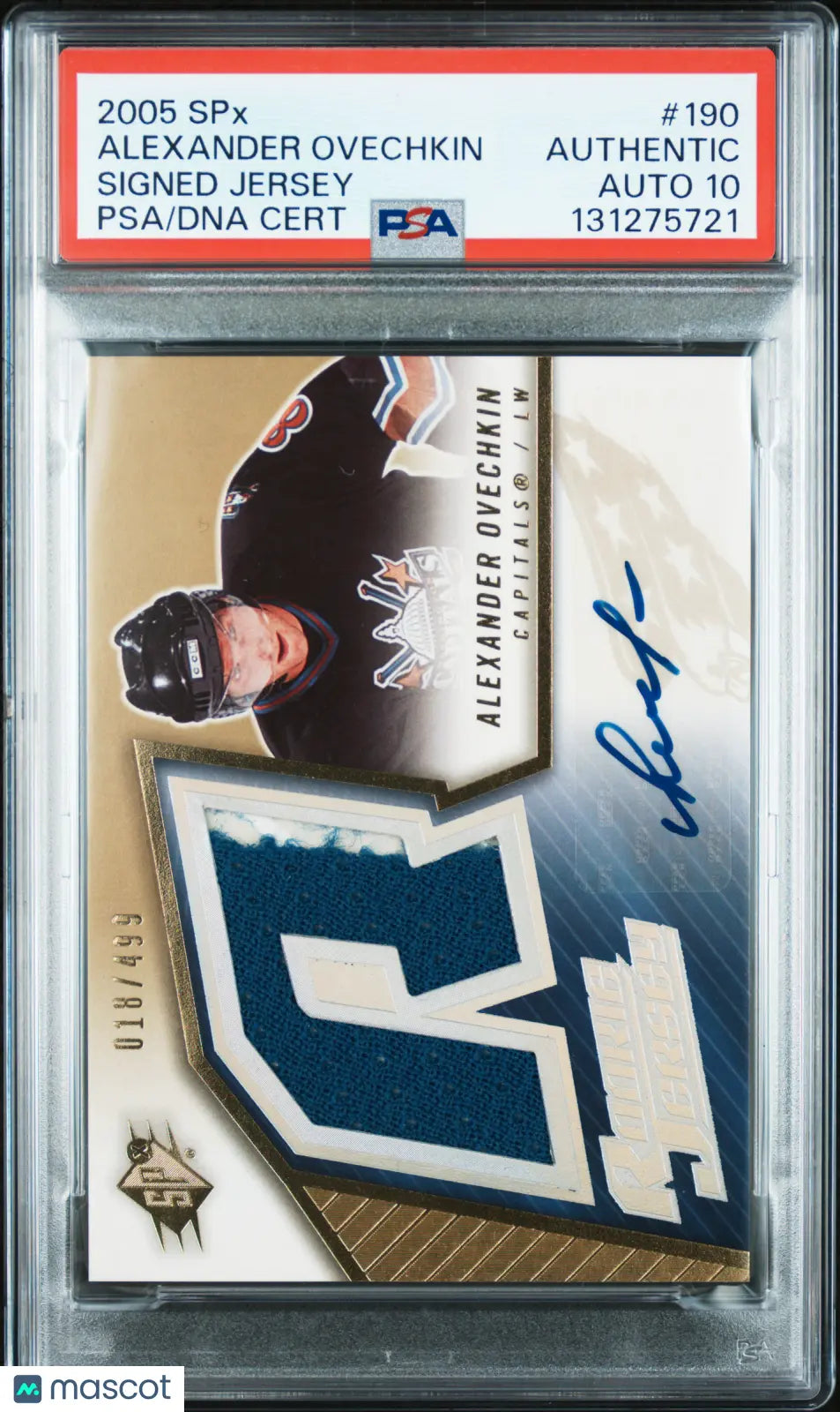 Alexander Ovechkin RC /499 Autograph PSA Auto 10 Jersey SPX 2005-06 05-06 UD 
