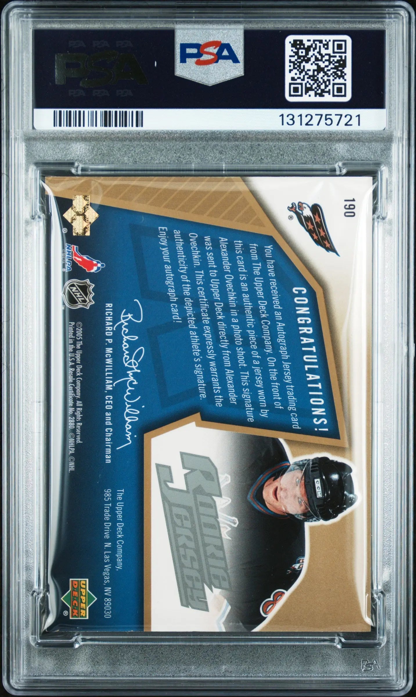 Alexander Ovechkin RC /499 Autograph PSA Auto 10 Jersey SPX 2005-06 05-06 UD 