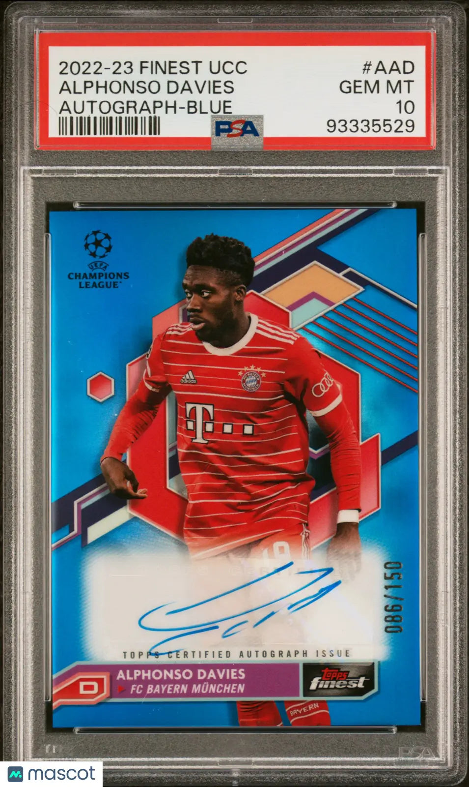 Alphonso Davies Auto Blue Refractor /150 PSA 10 2022-23 Topps Finest UCC 