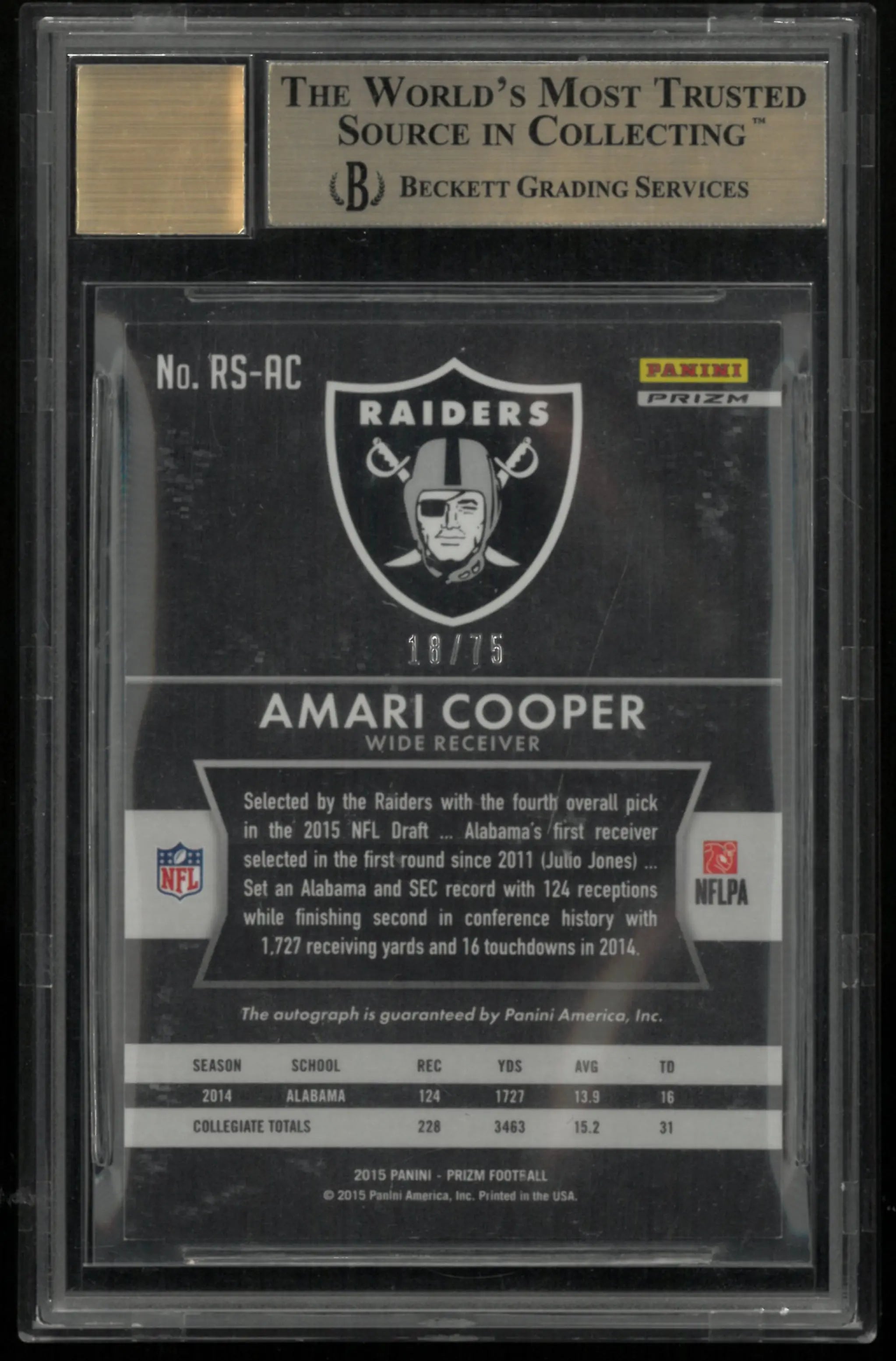 Amari Cooper Auto RC /75 2015 Panini Prizm BGS 9.5 10 Autograph Rookie Prizms 