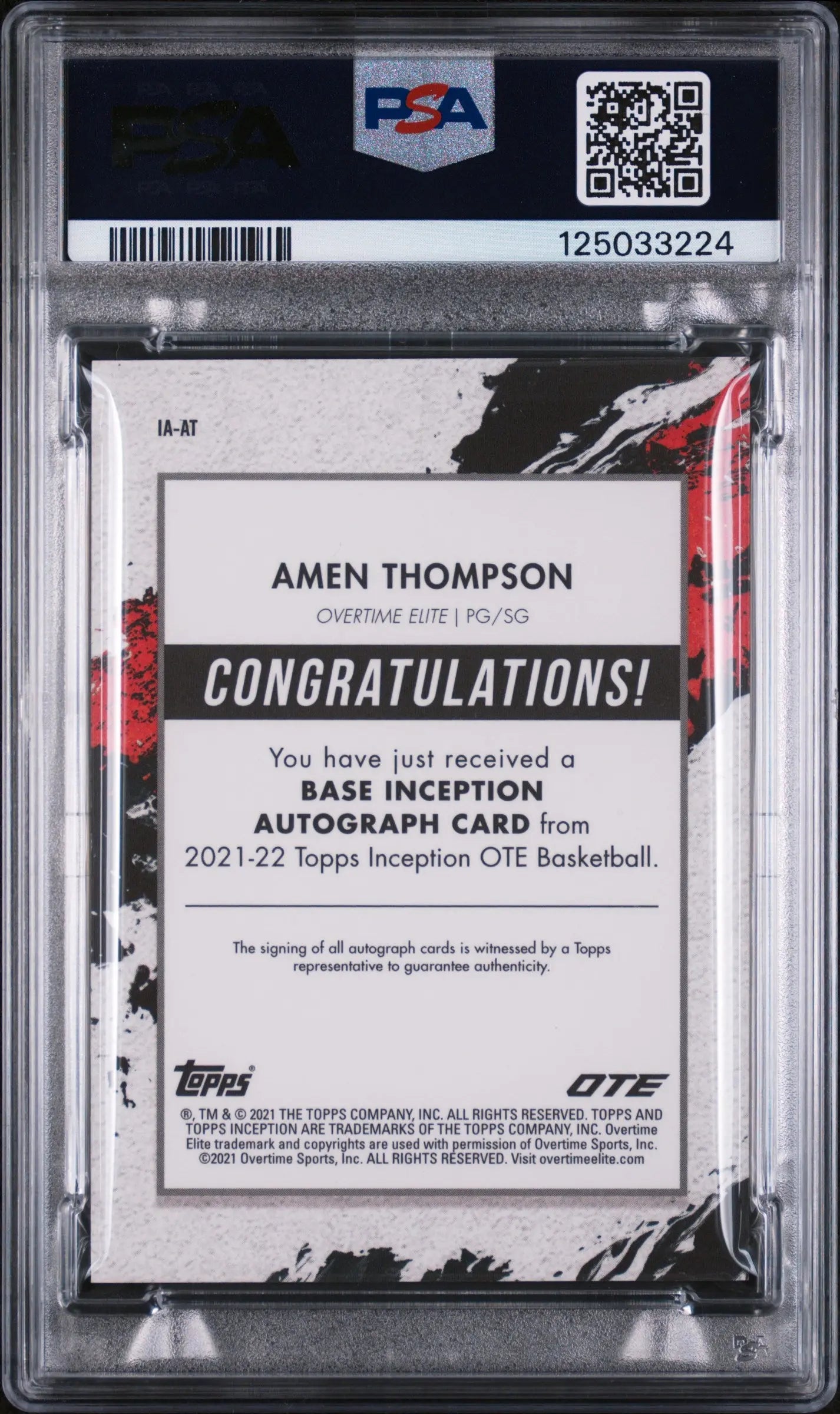 Amen Thompson /200 PSA 10 Auto RC Rookie 2021-22 Topps OTE Inception Autograph 