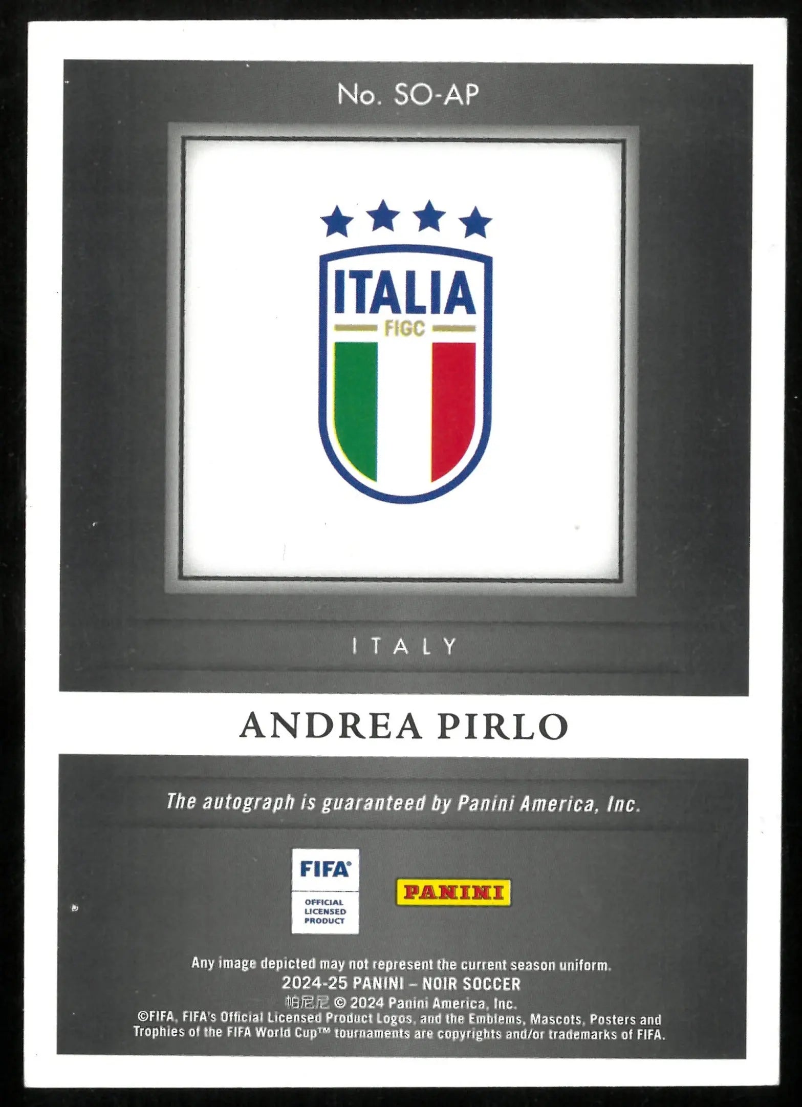 Andrea Pirlo /5 1/5 Auto Showtime Signatures 2024-25 Panini Noir 