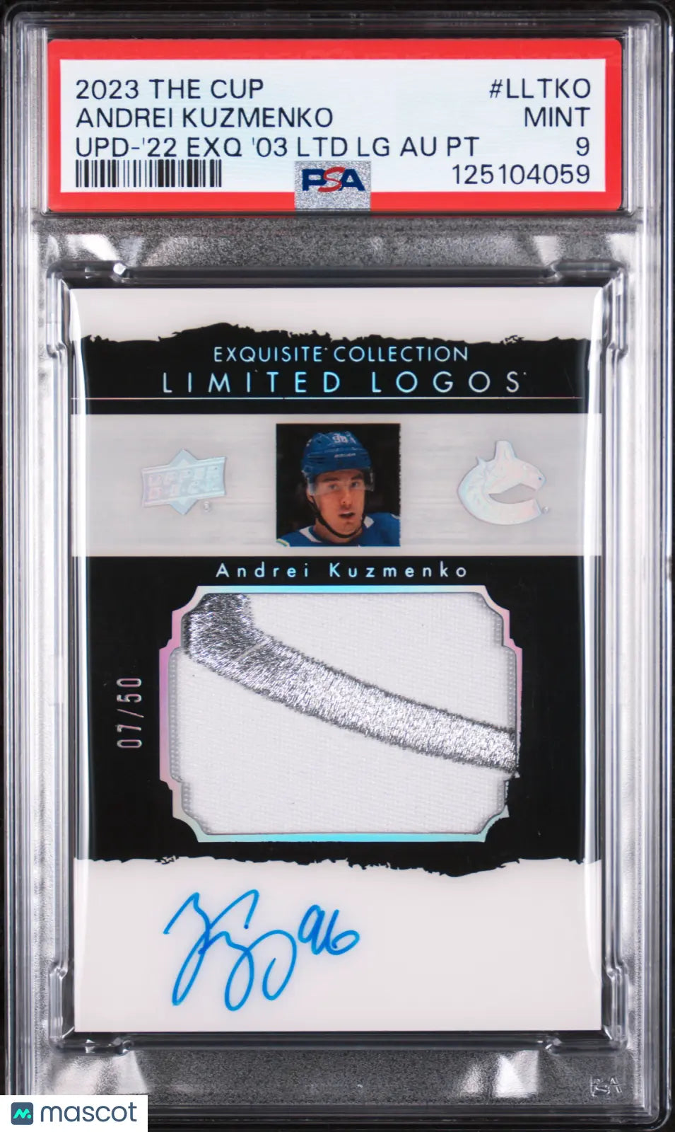 Andrei Kuzmenko Auto Patch /50 PSA 9 2023-24 UD The Cup EXQUISITE LIMITED LOGOS 