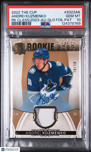 Andrei Kuzmenko Class of 2023 Patch Auto /10 10/10 PSA 10 RC Rookie UD The Cup 