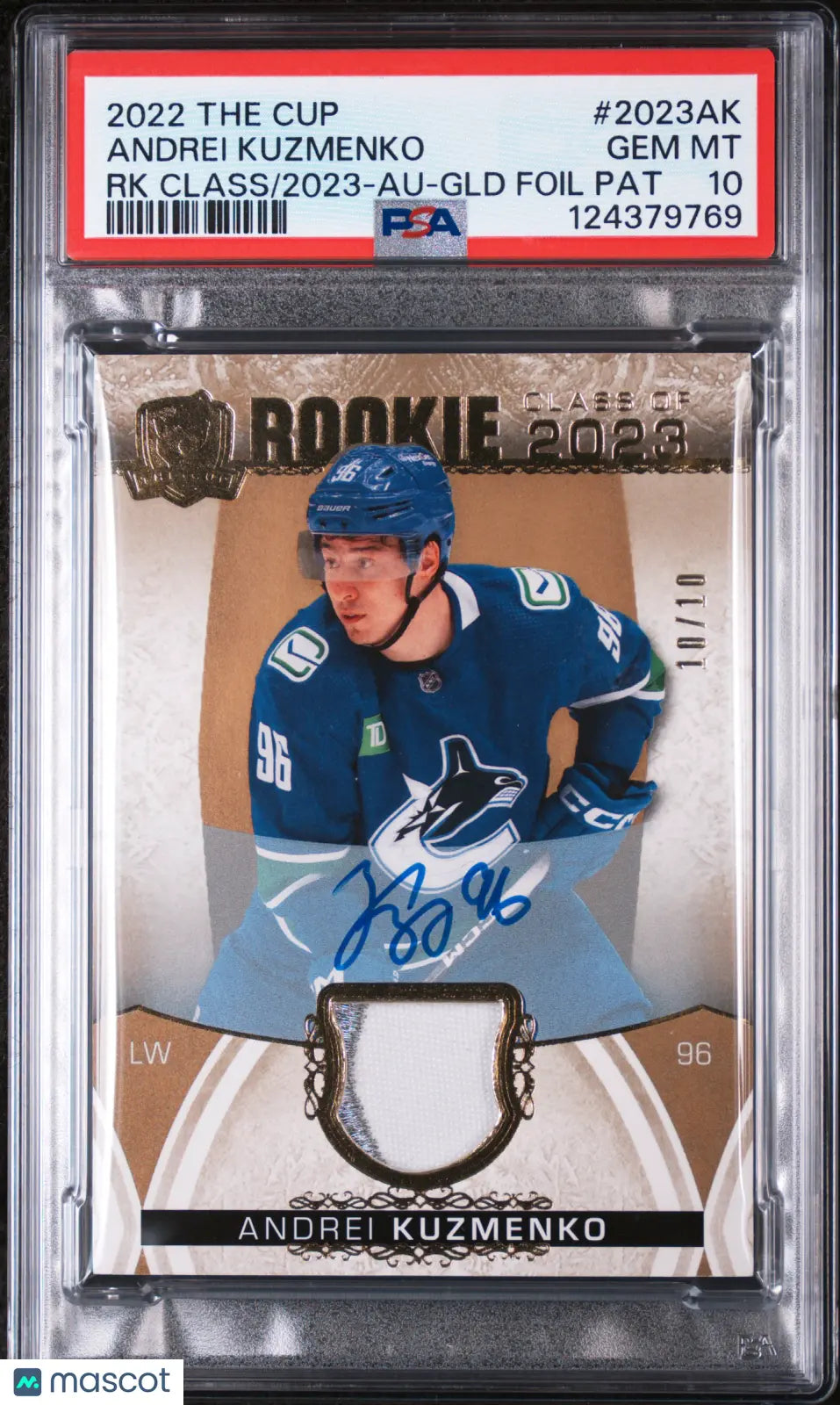 Andrei Kuzmenko Class of 2023 Patch Auto /10 10/10 PSA 10 RC Rookie UD The Cup 
