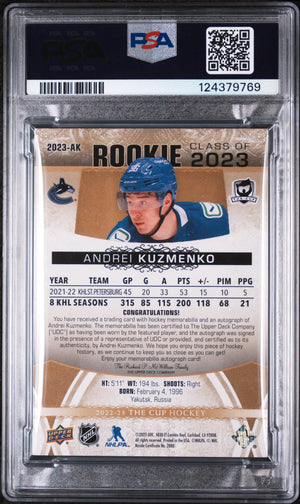 Andrei Kuzmenko Class of 2023 Patch Auto /10 10/10 PSA 10 RC Rookie UD The Cup 