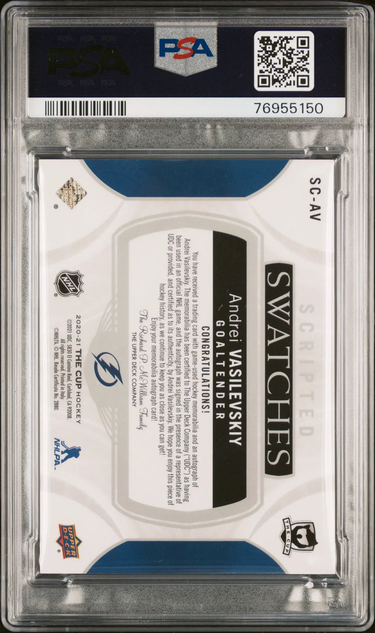 Andrei Vasilevskiy /35 PSA 9 2020-21 UD The Cup Scripted Swatches Auto 