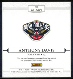 Anthony Davis Patch Auto /10 10/10 2015-16 National Treasures Clutch 