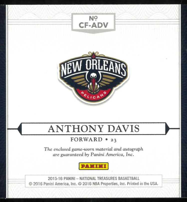 Anthony Davis Patch Auto /10 10/10 2015-16 National Treasures Clutch 