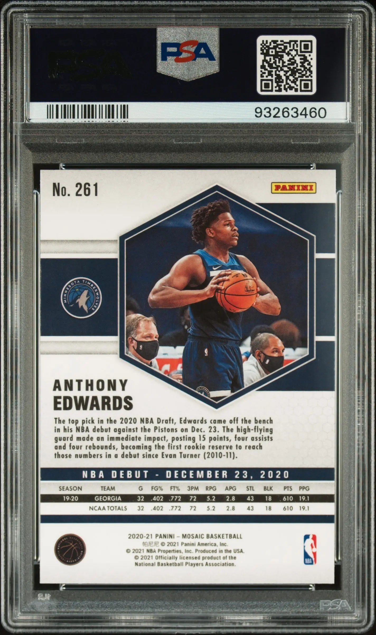 Anthony Edwards RC Rookie PSA 10 NBA Debut 2020-21 Mosaic 