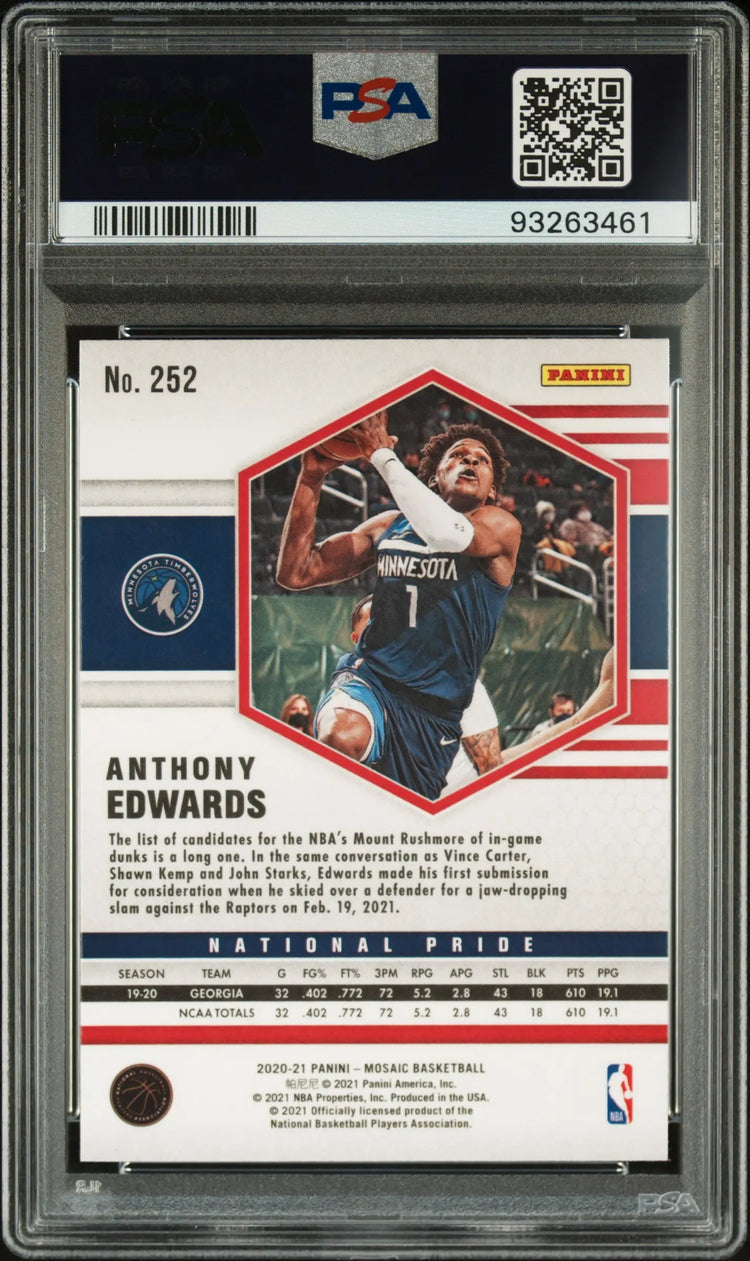 Anthony Edwards RC Rookie PSA 10 National Pride USA 2020-21 Mosaic 20-21 